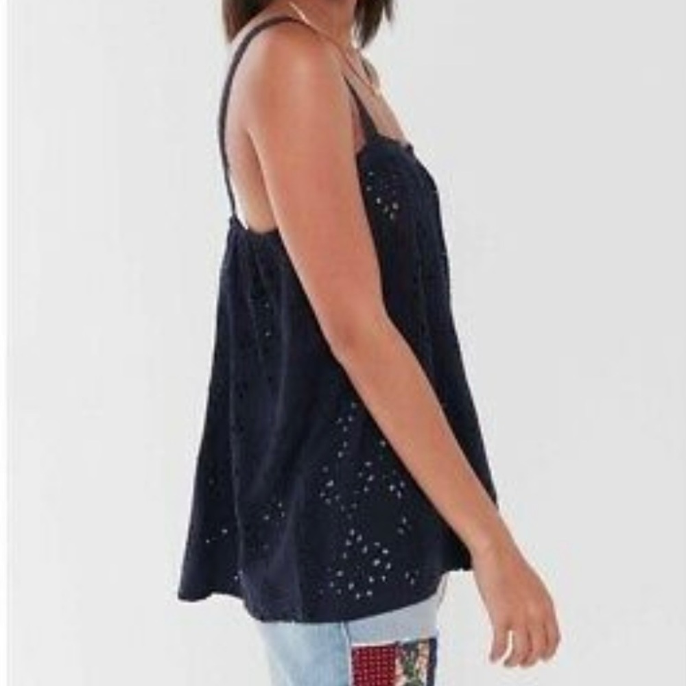 Urban Outfitters Navy Blue Eloise Eyelet Lace Swing Tank NWT XS Unlined Cotton